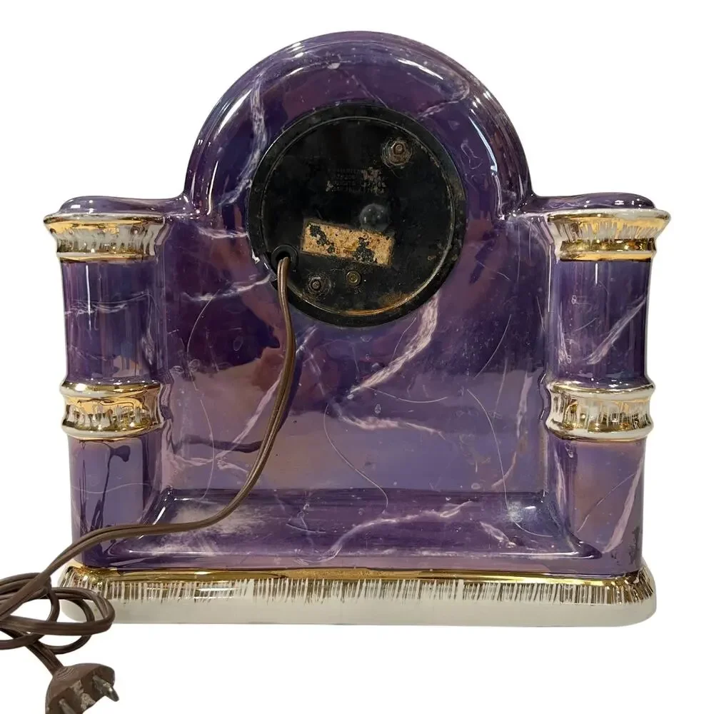 Vintage Sessions Electric Porcelain Mantle Clock Purple Gold Trim 11